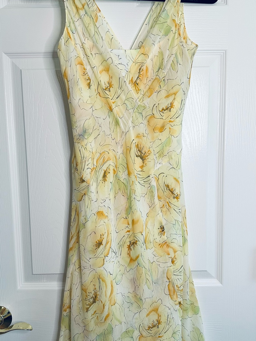 LOFT Pale Yellow Floral Wrap-Style Midi Dress